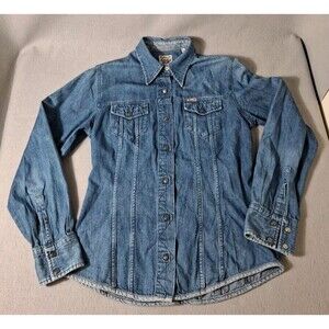 Miss sixty Denim Fitted Stretch Trucker Jacket Womens L Flap Pocket Vintage